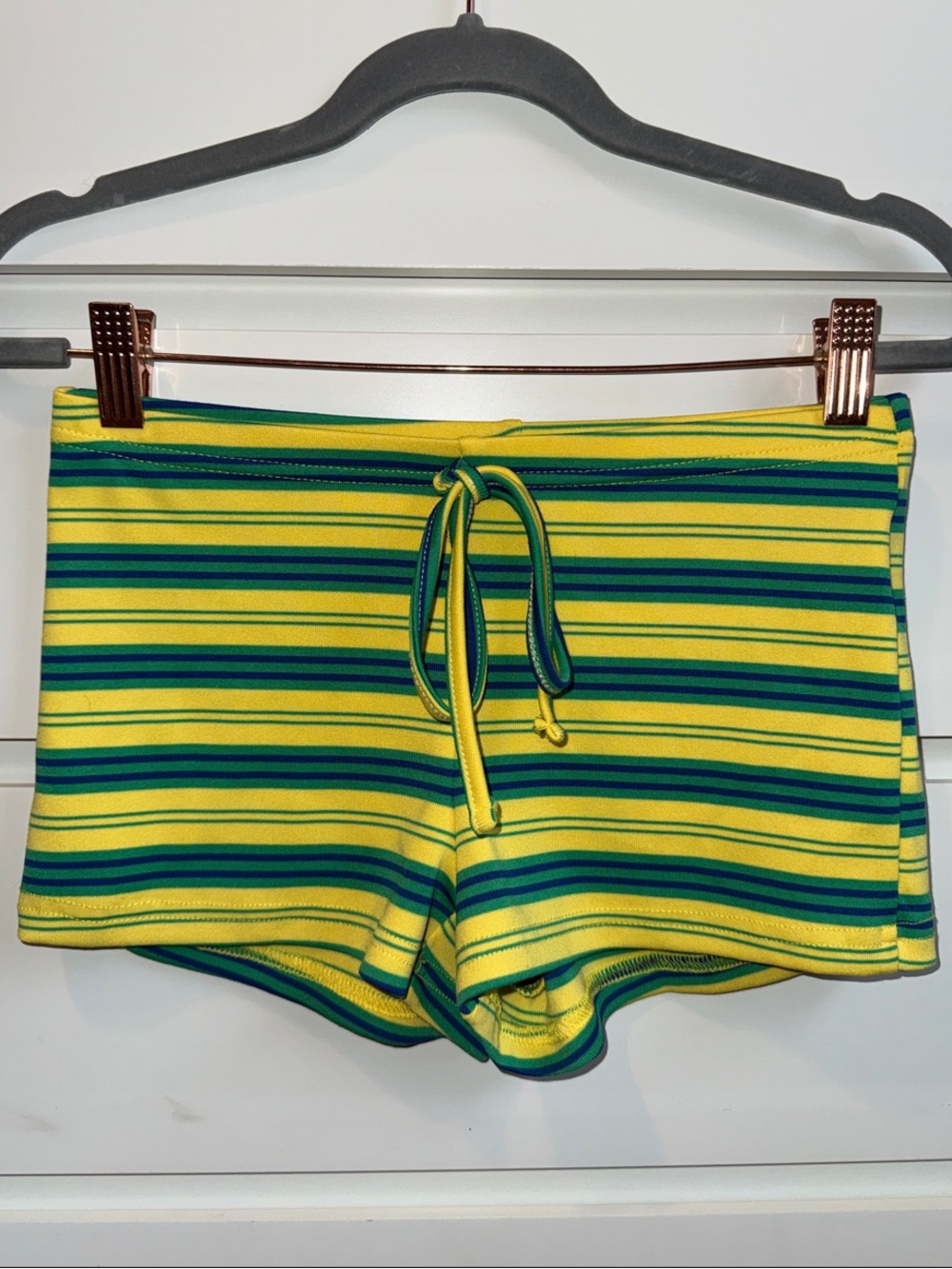 Striped Yellow & Green Women's Low Waist Shorts-BUNDLE IT! THEN MAKE AN OFFER